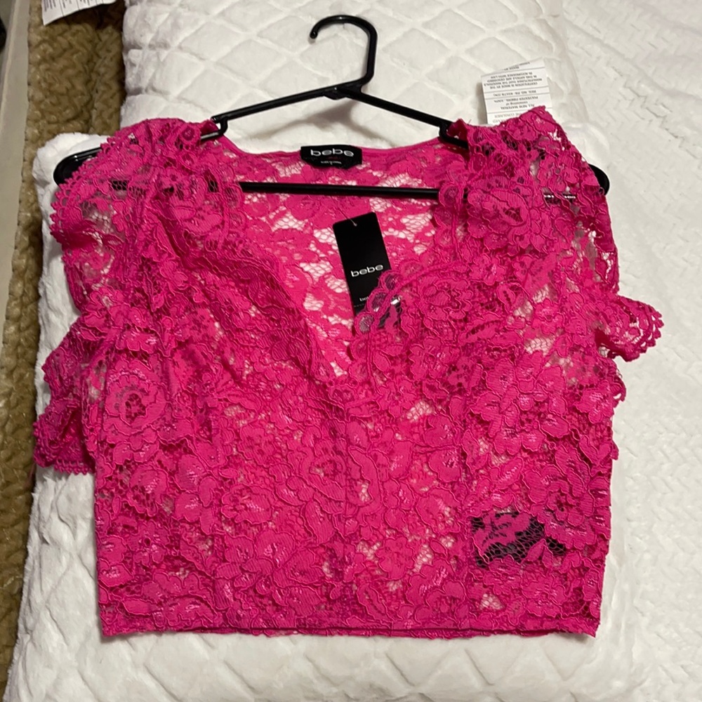 NWT- Beautiful Pink BEBE lace top